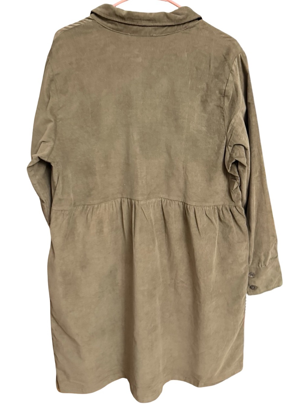 Nine West Olive Green Lightweight Corduroy Shirt Dress XL NWT Pockets - Picture 6 of 11